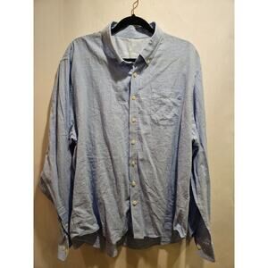 Macson Linen Blend Button Down Check Print Shirt Mens 06 XL Blue Collared